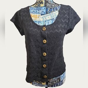 Madewell Short Sleeve Chevron Knit Black Button Up Blouse Large Medium